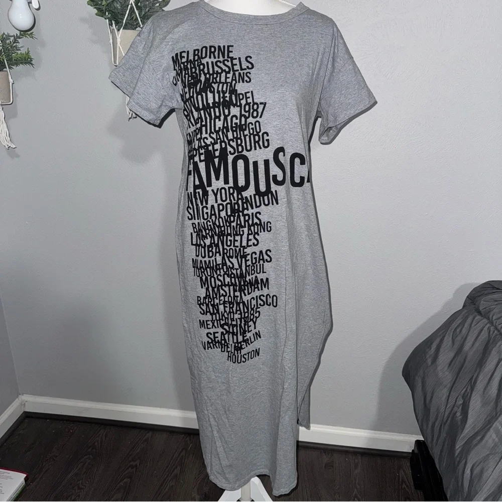 Fashion‎ Nova Women’s Gray FAMOUS CITY 1987 Maxi Dress Size Small - Picture 2 of 13